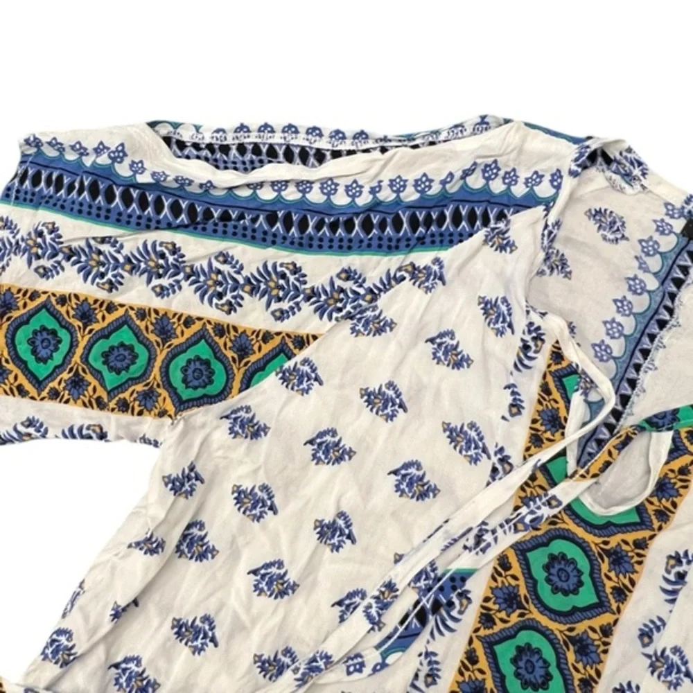 Reborn Blouse Womens Short Sleeve Floral Boho Tunic Pullover Slit Shoulder‎ MED